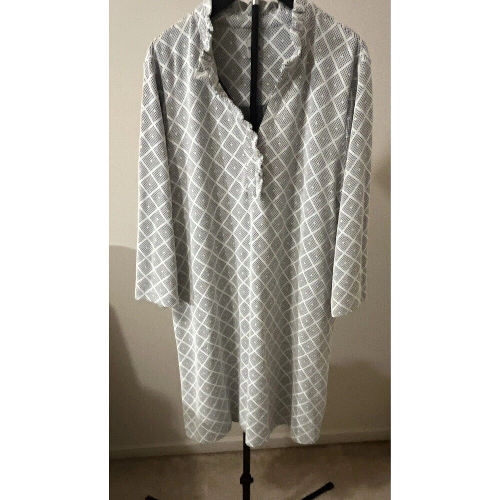 NIC+ZOE Gray White Geometric High Neck Ruffle 3/4 Sleeve Knee Dress 1X